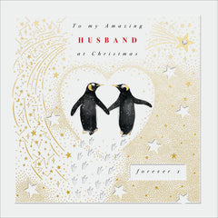 Woodmansterne Penguins By Heart Husband Christmas Card image 0