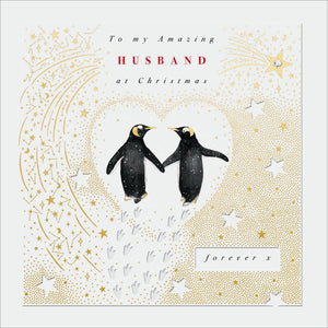 Woodmansterne Penguins By Heart Husband Christmas Card image 0