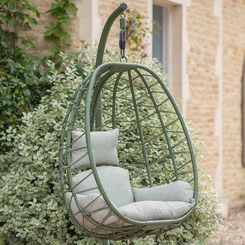 Bramblecrest Santiago Single Folding Open Weave Hanging Egg Chair in Sage image 0