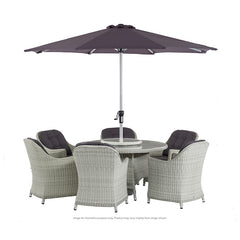 Bramblecrest Wentworth 6 Seat Round Dining Set in Pewter Rattan with Lazy Susan, 3m Parasol &amp; 15kg Base image 0
