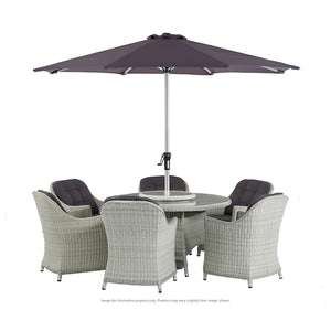 Bramblecrest Wentworth 6 Seat Round Dining Set in Pewter Rattan with Lazy Susan, 3m Parasol &amp; 15kg Base image 0