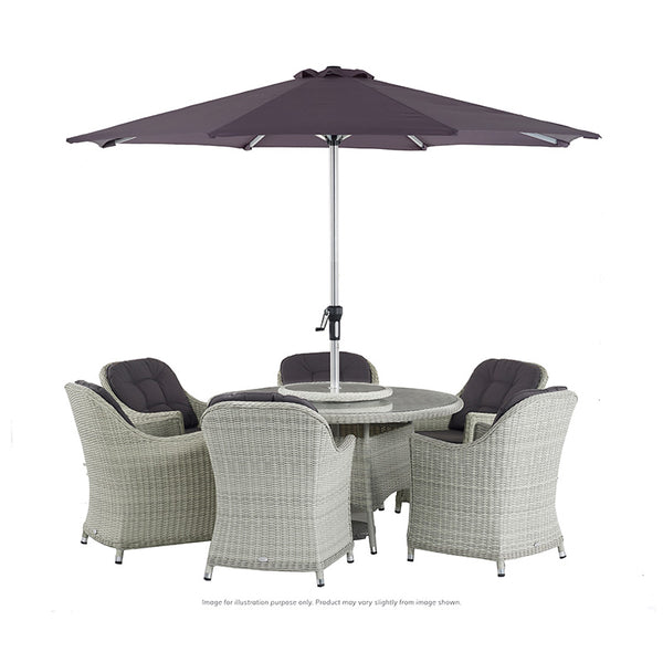 Bramblecrest Wentworth 6 Seat Round Dining Set in Pewter Rattan with Lazy Susan, 3m Parasol &amp; 15kg Base image 0
