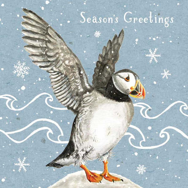 RSPB Small Square Christmas Cards - Puffin & Waves (Pack of 10) image 0