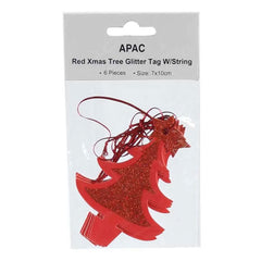 APAC Red Glitter Christmas Tree Gift Tags (Pack of 6) image 0