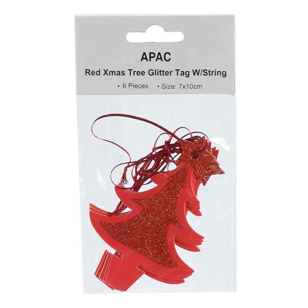 APAC Red Glitter Christmas Tree Gift Tags (Pack of 6) image 0
