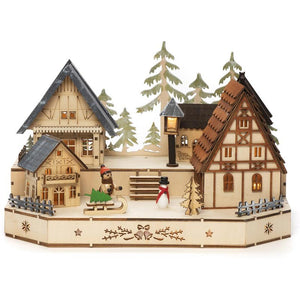 Konstsmide LED Wooden House Silhouette with Snowman and Boy image 1