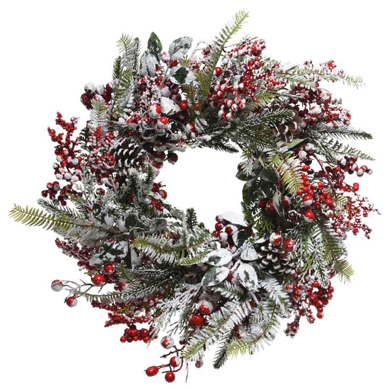 Everlands Frosted Red Berry & Pinecone Wreath image 0
