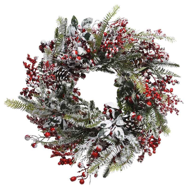 Everlands Frosted Red Berry & Pinecone Wreath image 0