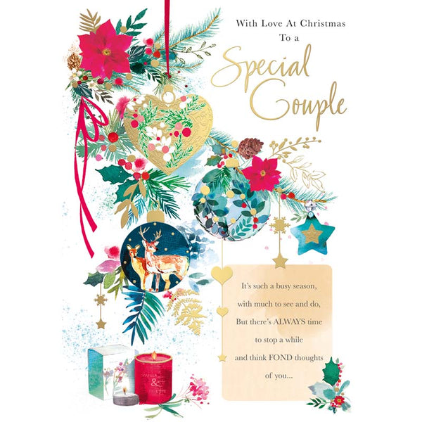 Words N Wishes Baubles Hanging from Christmas Foliage Christmas Card image 0