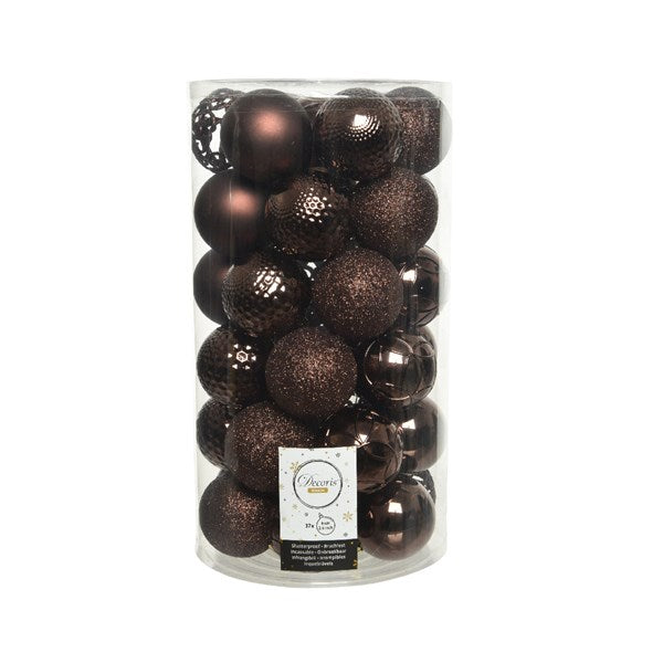 Decoris Shatterproof Baubles in Dark Brown (Pack of 37) image 0