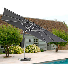 Bramblecrest Worcester 4 x 3m Rectangular Cantilever Parasol in Grey with LED, Granite Base &amp; Cover image 0