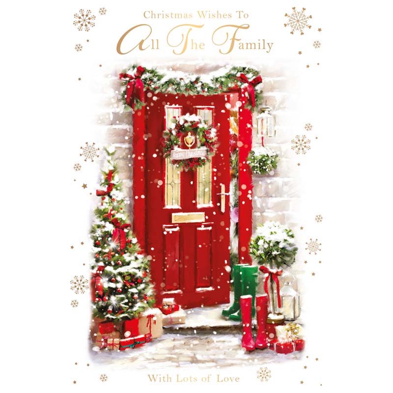 Words N Wishes Red Christmas Front Door Scene Christmas Card image 0