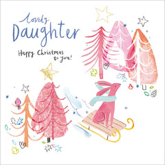 Woodmansterne Dog On Winter Sleigh Daughter Christmas Card image 0