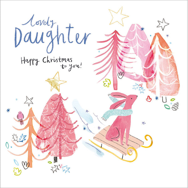 Woodmansterne Dog On Winter Sleigh Daughter Christmas Card image 0
