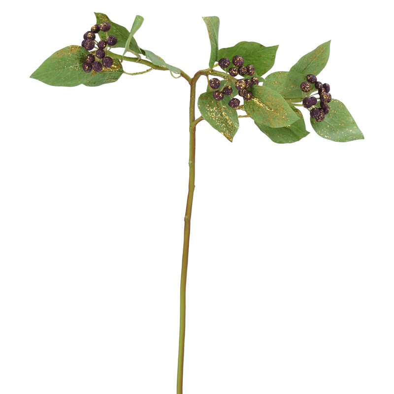 Gisela Graham Purple Berry Stem with Gold Glitter (60cm) image 0