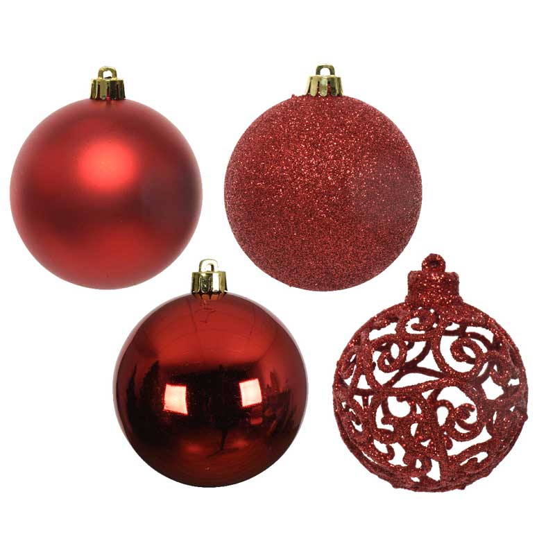 Decoris Shatterproof Bauble Mix in Christmas Red (Pack of 16) image 0