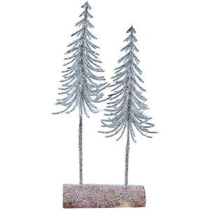Gisela Graham Frosted Slim Double Tree on Log image 0