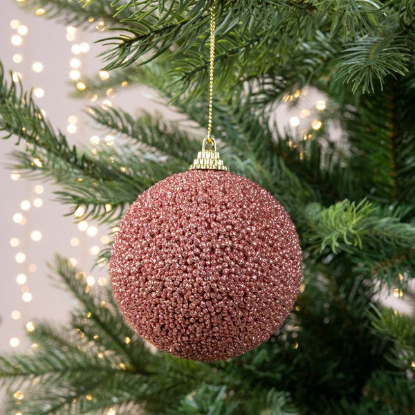 Decoris Foam Bauble with Glitter Beads in Velvet Pink image 0