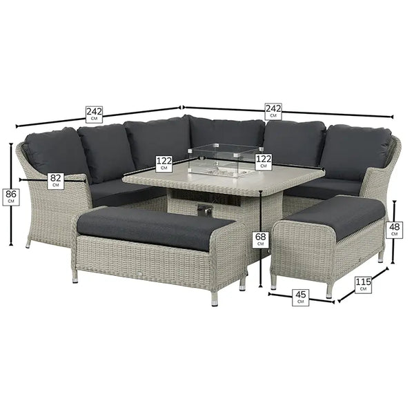 Bramblecrest Monterey Curved Corner Sofa Set in Dove Grey with Square Firepit Table &amp; 2 Benches image 7