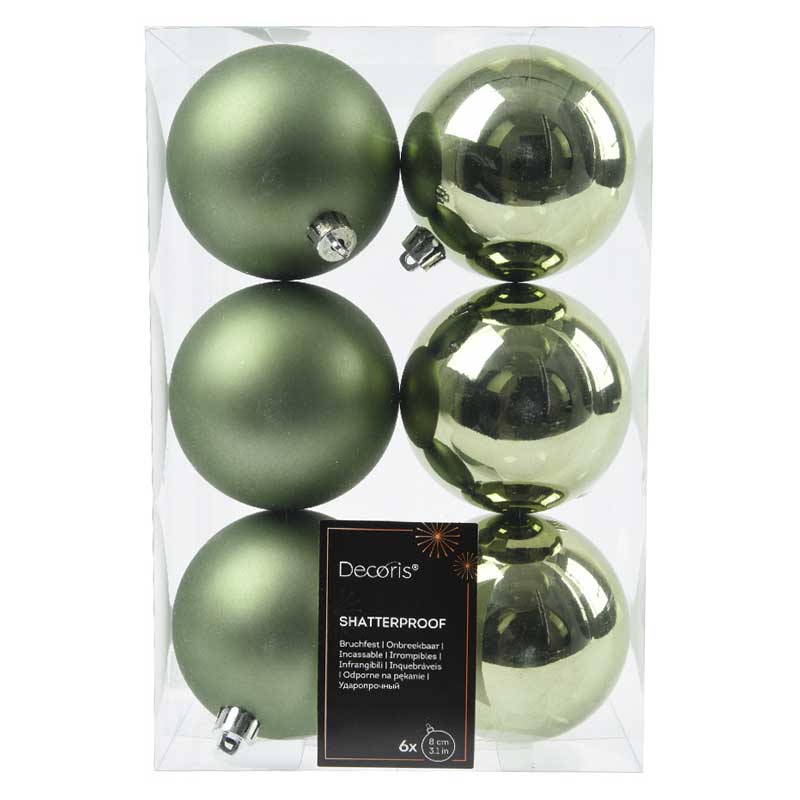 Decoris Shatterproof Baubles in Rosemary Green (Pack of 6) image 0