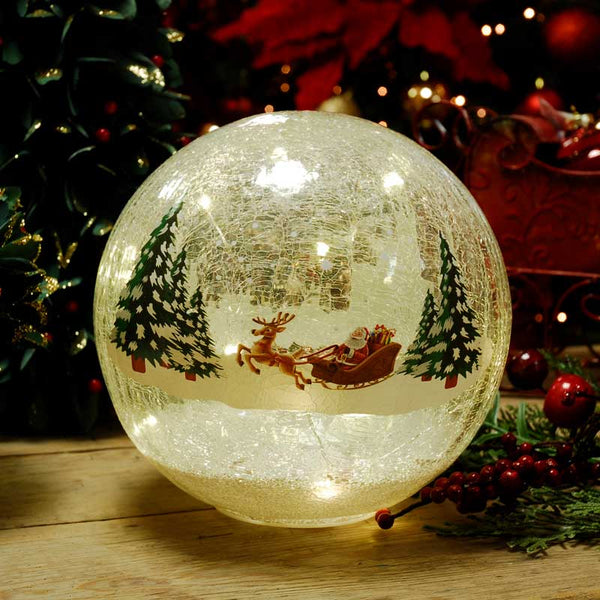 Festive Lit Santa Sleigh Crackle Effect Ball image 0