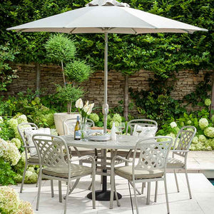 Hartman Berkeley 6 Seat Outdoor Dining Set in Maize with Round Table, Parasol & Base image 0