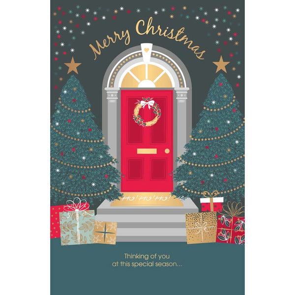 Words N Wishes Red Door & Tree Scene Christmas Card image 0