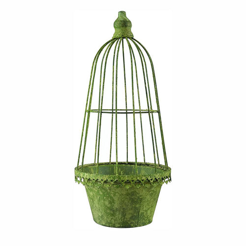 Fallen Fruits Aged Metal Green Flower Pot with Cloche image 1