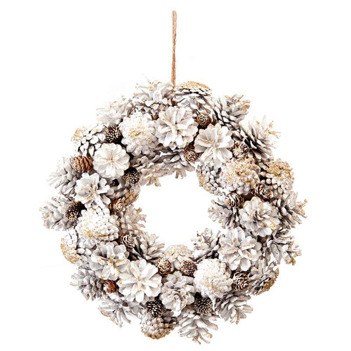 Festive White & Gold Pinecone Wreath image 2
