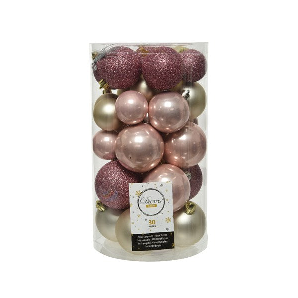 Decoris Shatterproof Baubles in Blush Pink & Pearl (Pack of 30) image 0
