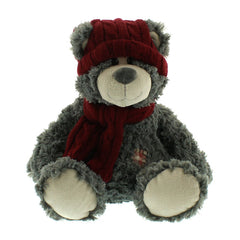 Festive Plush Grey Sitting Bear with Hat & Scarf (28cm) image 0