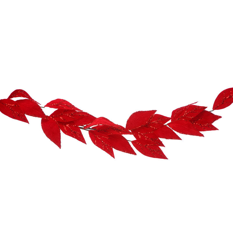 Festive Red Glitter Leaf Garland image 0