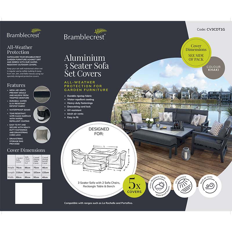 Bramblecrest Covers for Aluminium 3-Seat Sofa Lounge Set image 0