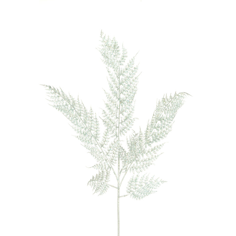 Floralsilk Glittered Silver Leather Fern Stem (86cm) image 0