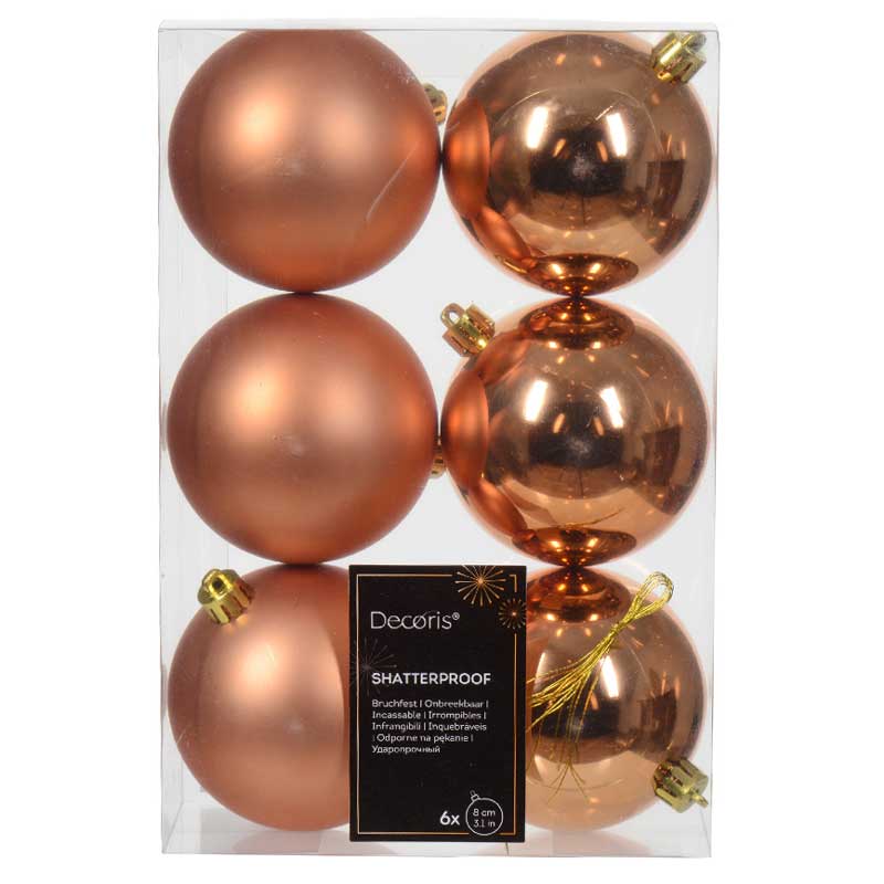 Decoris Shatterproof Baubles in Red Copper (Pack of 6) image 0