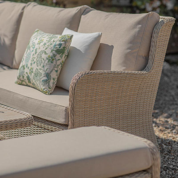 Bramblecrest Chedworth Reclining Corner Sofa with Square Dual Height Table &amp; 2 Benches in Sandstone Rattan image 2