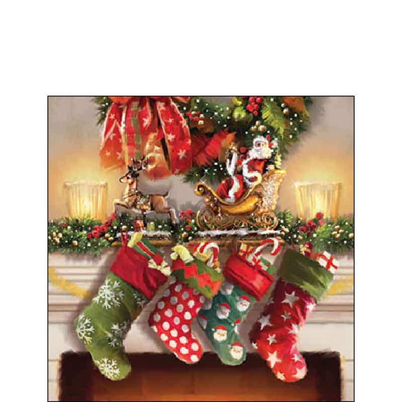 Ambiente Paper Cocktail Napkins - Hanging Stockings (Pack of 20) image 0