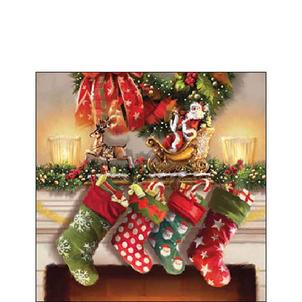 Ambiente Paper Cocktail Napkins - Hanging Stockings (Pack of 20) image 0