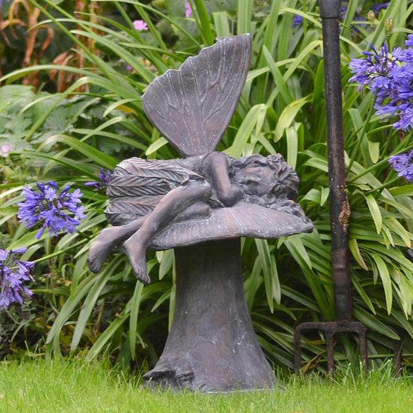 Home & Garden UK Fairy Sleeping on a Mushroom Garden Statue image 0