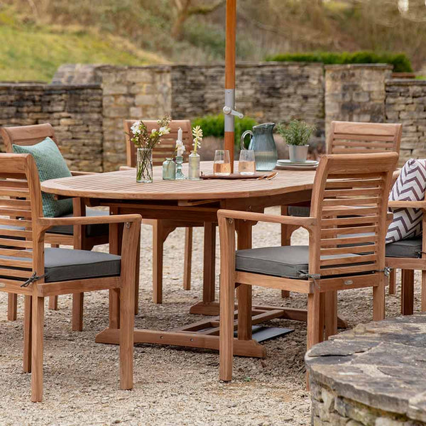 Bramblecrest Richmond 8 Seat Wooden Dining Set with Extending Oval Table, Parasol & Base image 2