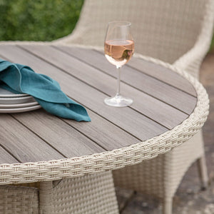 Bramblecrest Tetbury 4 Seat Round Outdoor Dining Set in Nutmeg Weave with Parasol & Base image 3