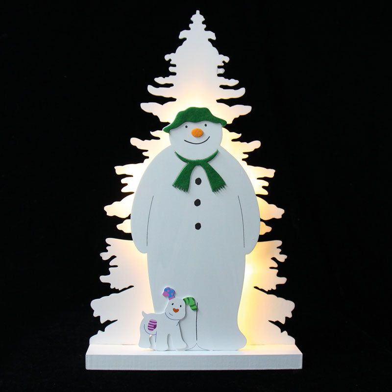 SnowTime LED White Wooden Snowman & Snowdog Tree image 0