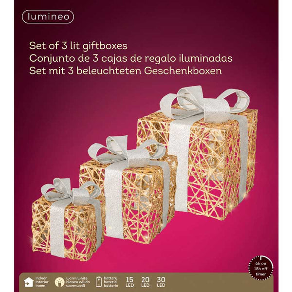 Lumineo Micro LED Battery-Operated Paper Giftboxes (Set of 3) image 4