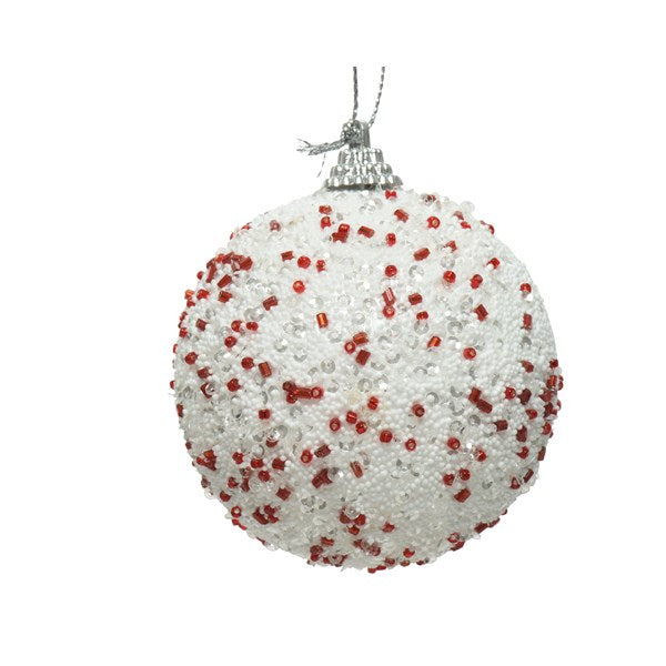 Decoris Foam Bauble with Glitter & Beads in White & Red image 0