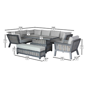 Bramblecrest Tuscan L-Shape Modular Sofa Set with Rectangular Adjustable Table, Long Bench &amp; Sofa Chair image 6