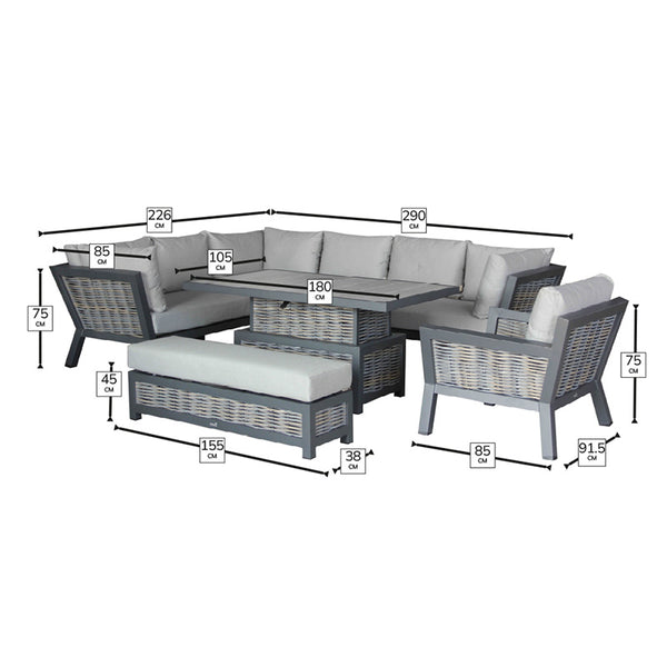 Bramblecrest Tuscan L-Shape Modular Sofa Set with Rectangular Adjustable Table, Long Bench &amp; Sofa Chair image 6