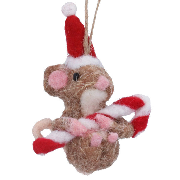 Gisela Graham Wool Mouse with Candy Cane image 0