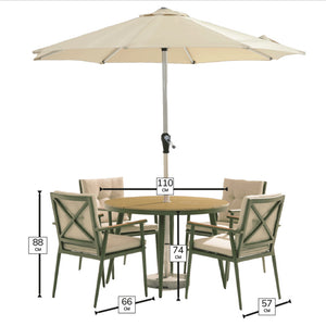 Bramblecrest RHS Wisley 4 Seat Round Dining Set in Sage with Parasol &amp; Base image 5