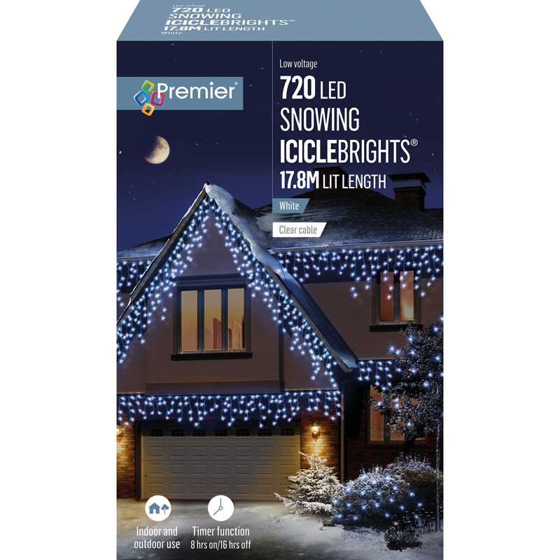 Premier 720 LED SNOWING ICICLEBRIGHTS with Timer - White image 0