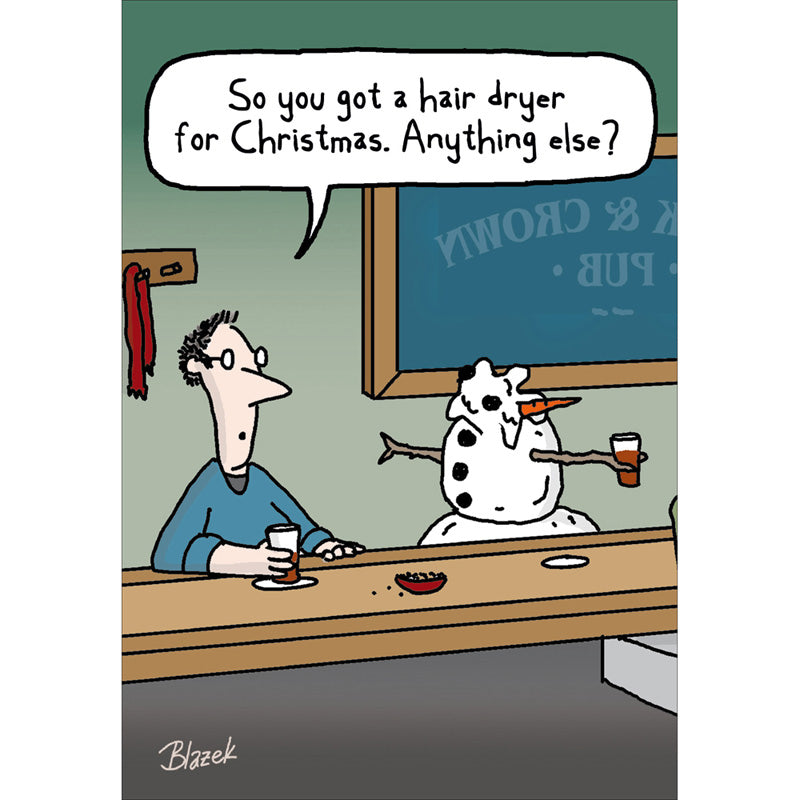 Woodmansterne Snowman Hairdryer Christmas Card image 0